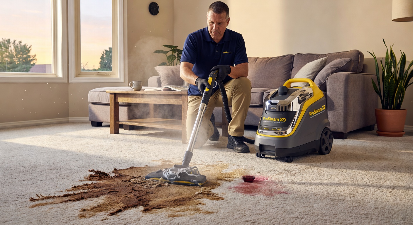 A carpet being deep cleaned with a brush and cleaning solution